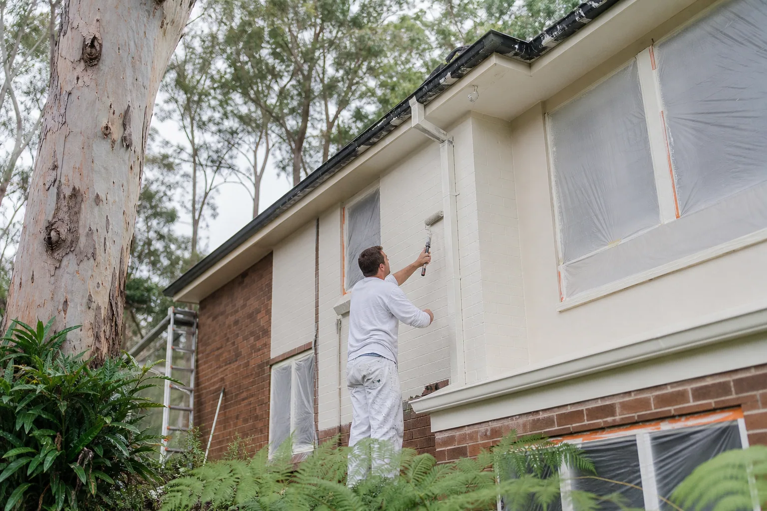Painter coating a Rothesay Bay home