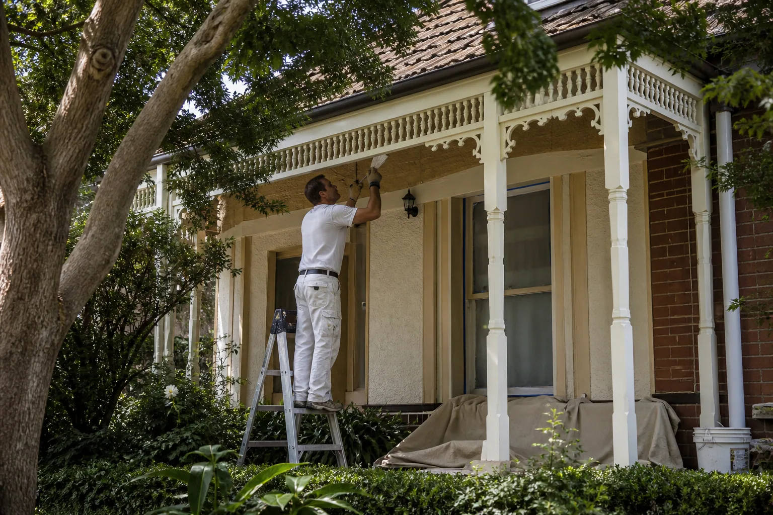 Painter restoring a Glenfield weatherboard home