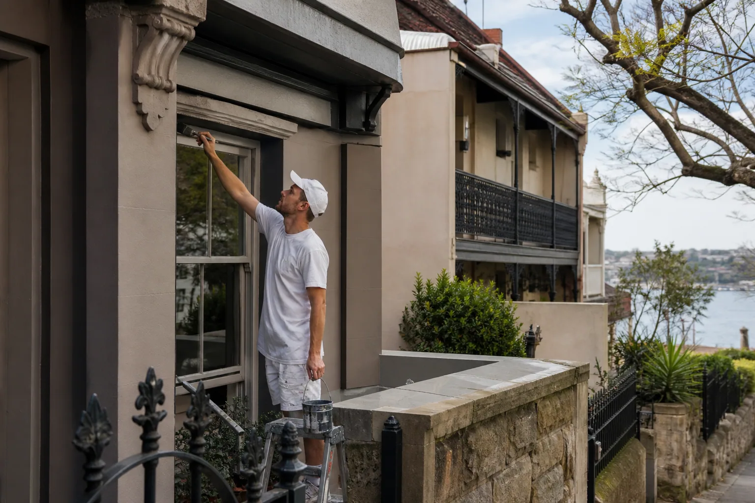 Painter working on a Northcote Point heritage villa