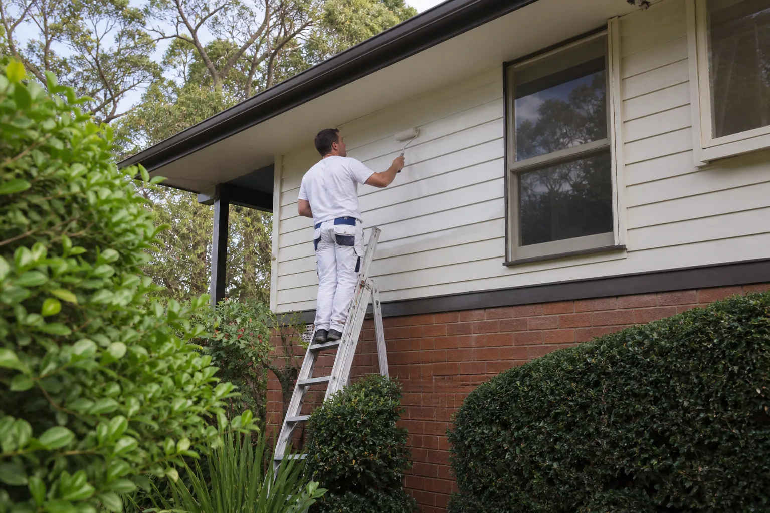 Painter coating a leafy Northcote family home