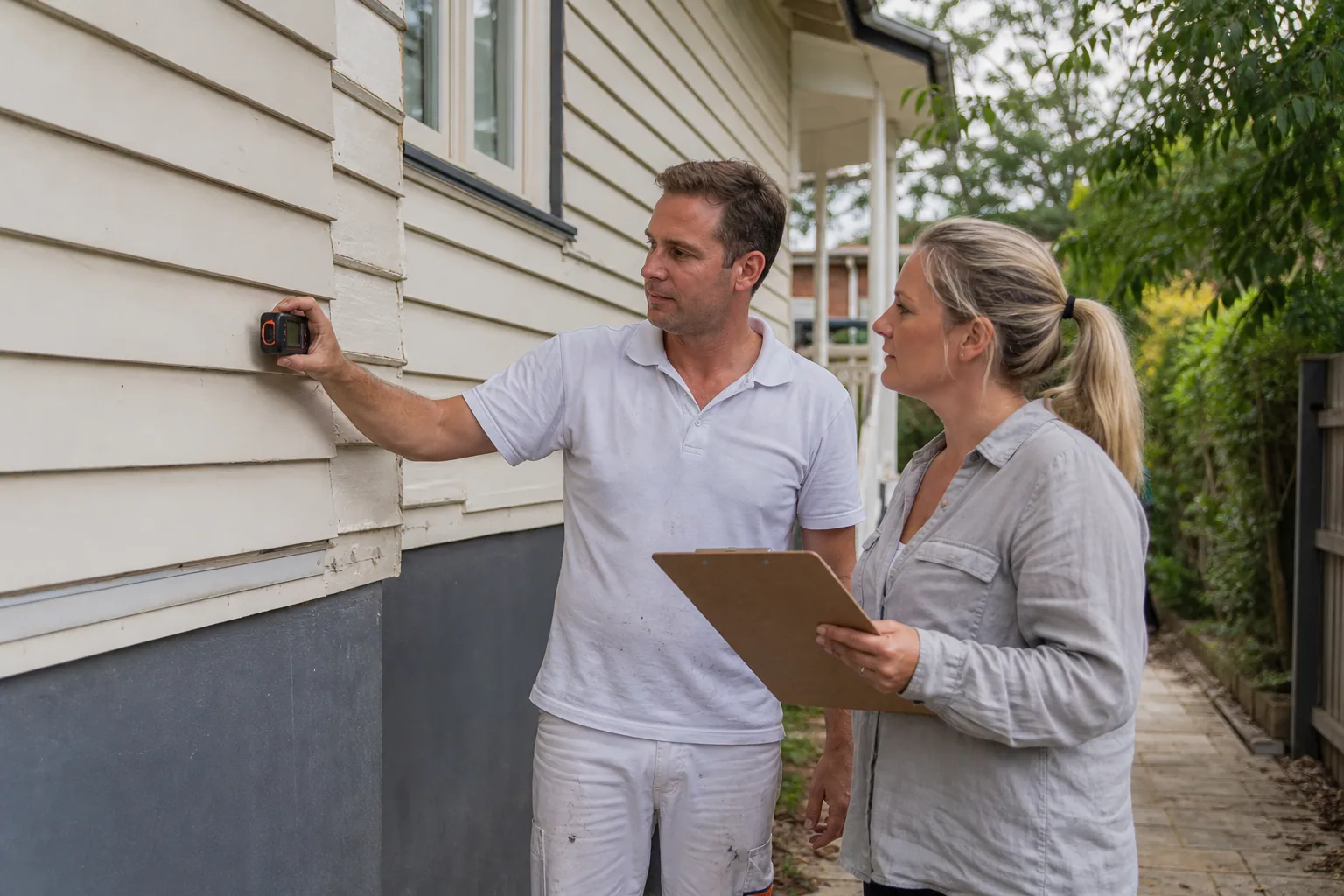 Painter assessing an Auckland house before preparing a quote