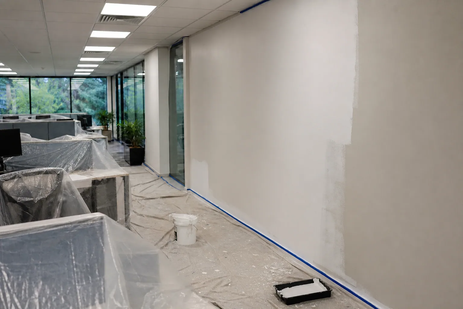 Protected North Shore office prepared for commercial painting